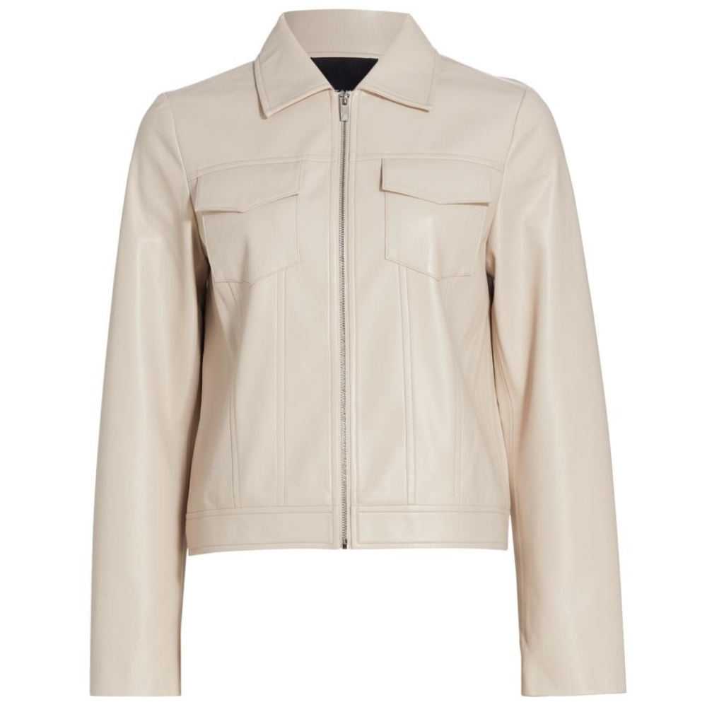 NWT ELIE TAHARI | $395 Zinc Vegan Leather Jacket - Picture 2 of 5
